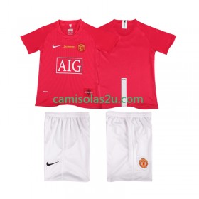 Camisolas de futebol Manchester United Champions League 2007 2008 Retro Criança Equipamento Principal Manga Curta